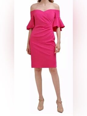 Calvin klein off the shoulder Ruffle-Sleeve pink Dress